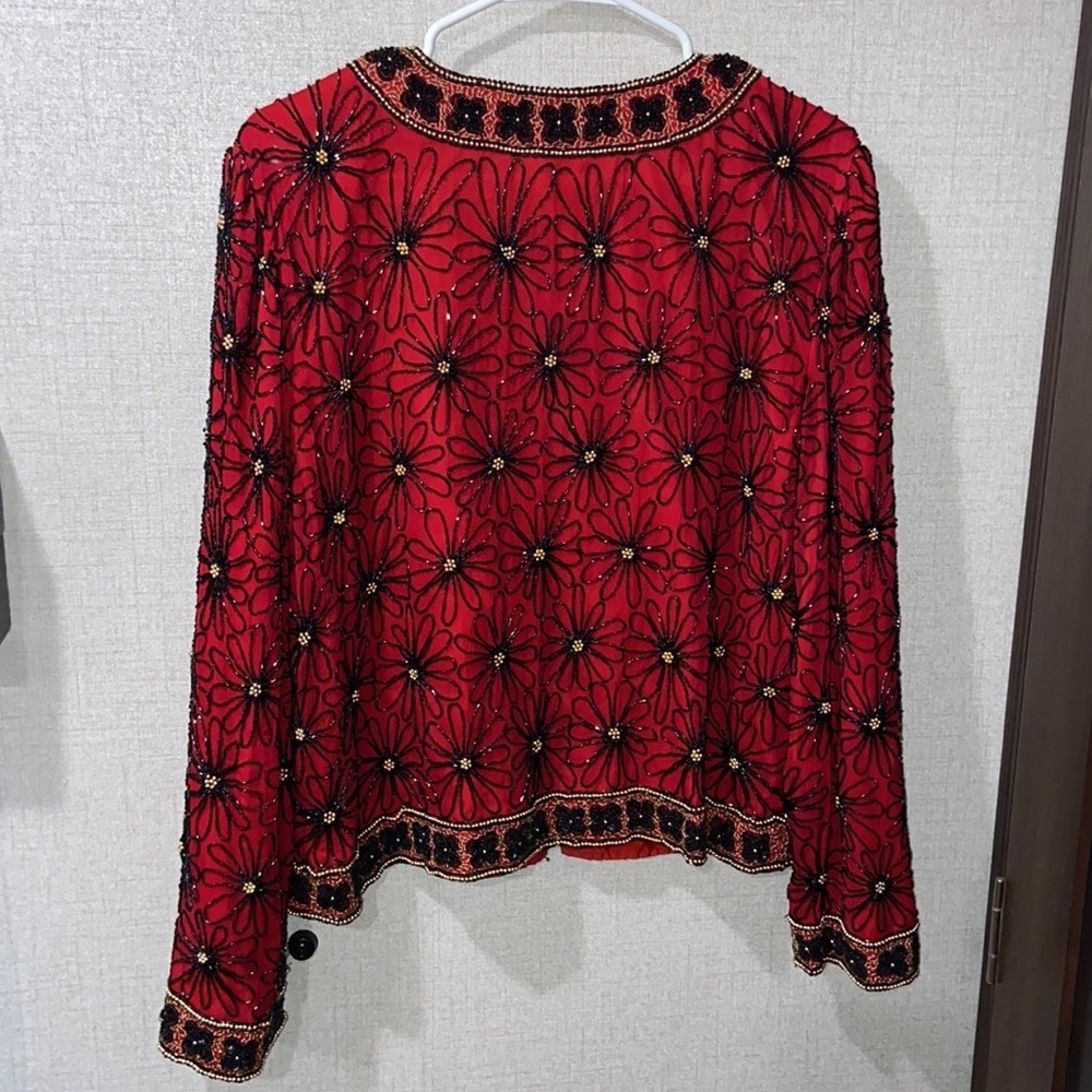 Papell boutique evening beaded silk top - Picture 3 of 8